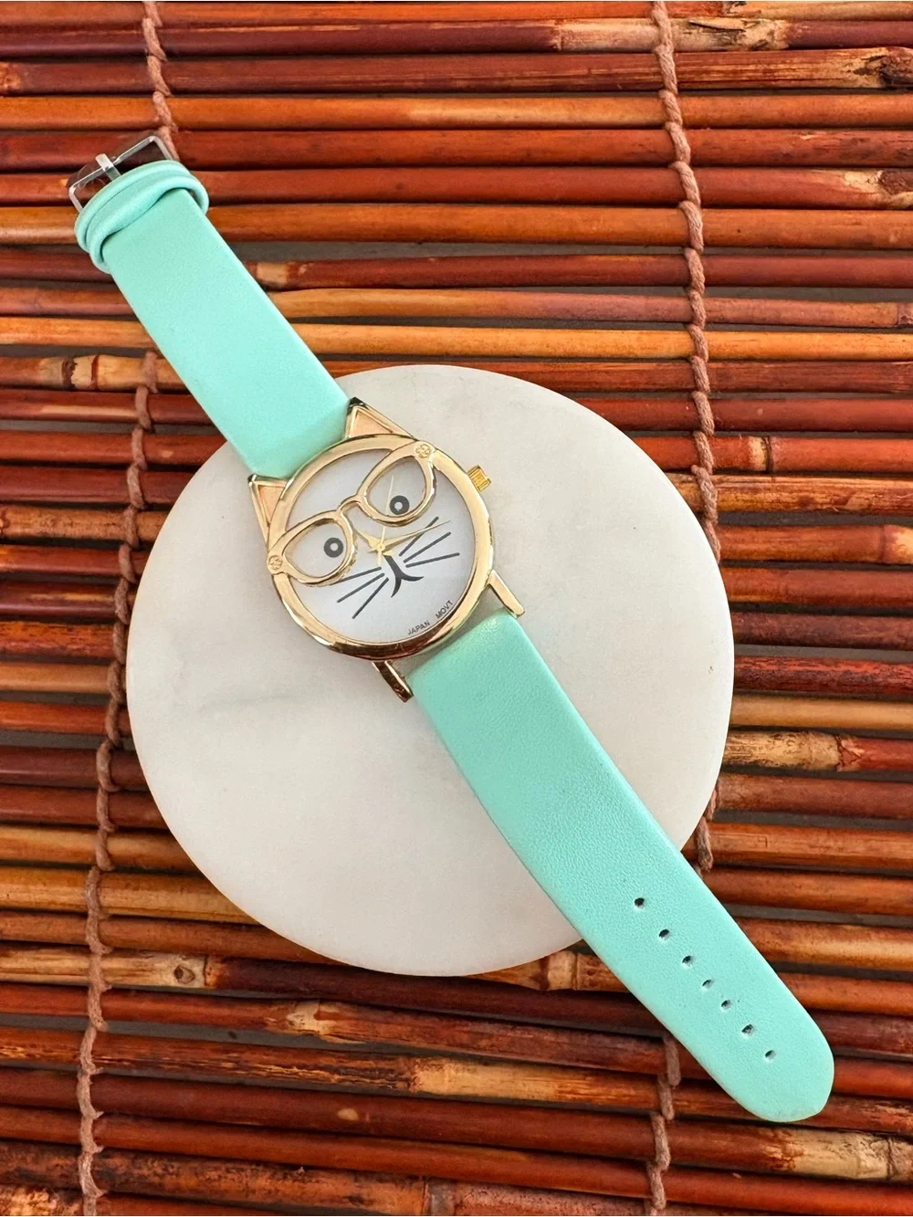 Mint Cat Watch with Gold Accents Needs Battery